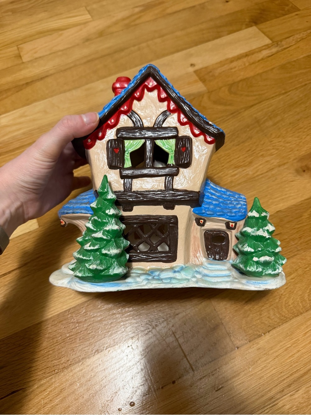 Vintage Ceramic Christmas Village House Music Box Mechanical Holiday Decor